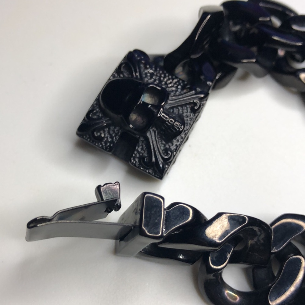 Men's Black Chain Bracelet with skull design stainless steel 316L - Picture 5 of 5